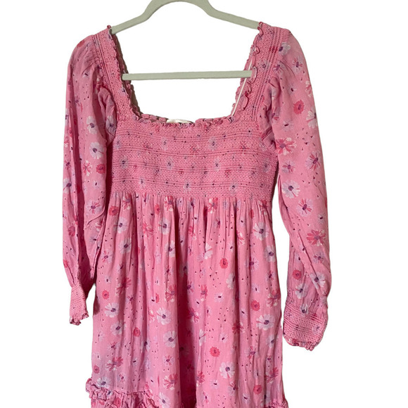 LoveShackFancy Miri Dress Tired Midi Puff Sleeves Smocked Size M - Picture 6 of 9